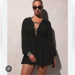 J. Crew Black tiered Tie-Front Long Sleeve beach Dress